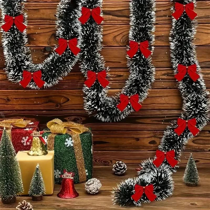 Snow-Frosted Artificial Christmas Garland with Bows