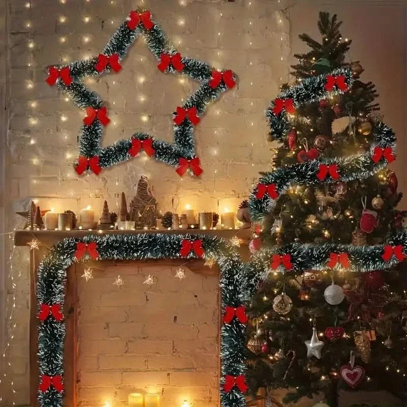 Snow-Frosted Artificial Christmas Garland with Bows