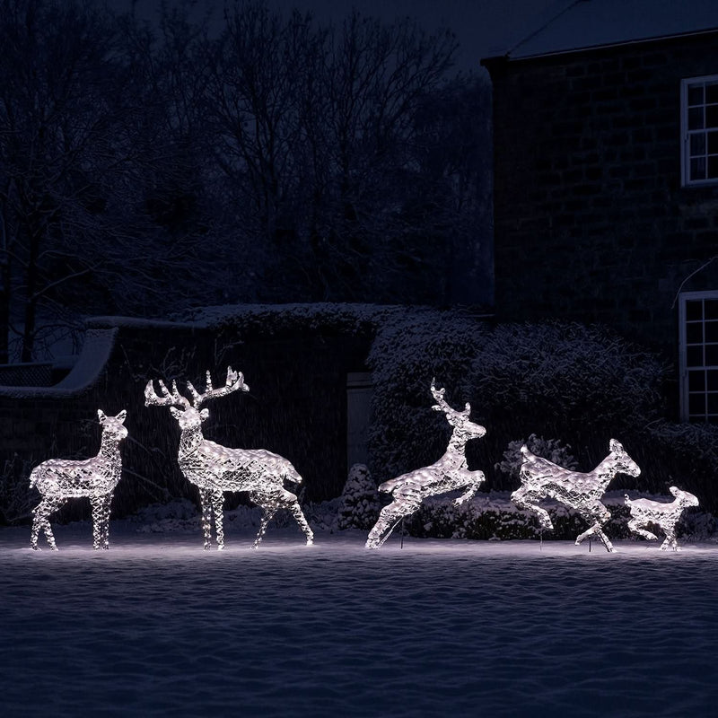 Christmas Set of 5 LED Illuminated Reindeer in Two Colors