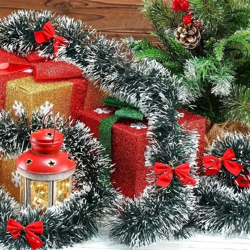 Snow-Frosted Artificial Christmas Garland with Bows