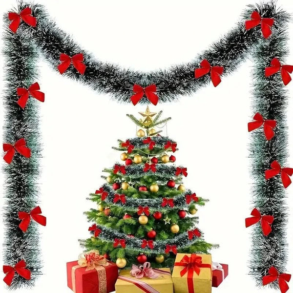 Snow-Frosted Artificial Christmas Garland with Bows