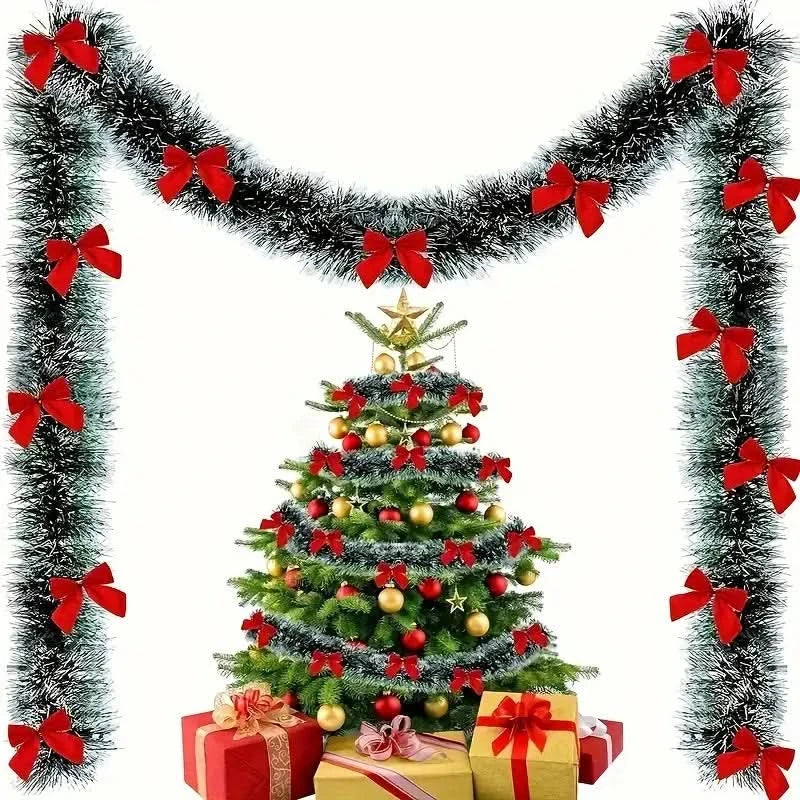 Snow-Frosted Artificial Christmas Garland with Bows