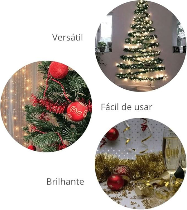 Set of 10 Metallic Garlands with 7 Ribbons, 5cm x 2m – Christmas Decoration Ornament (Red)
