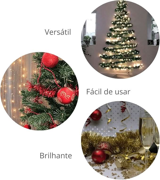 Set of 10 Metallic Garlands with 7 Ribbons, 5cm x 2m – Christmas Decoration Ornament (Red)