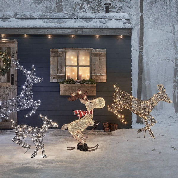 Illuminated Skiing Moose with 50 Warm White LEDs – 86 cm