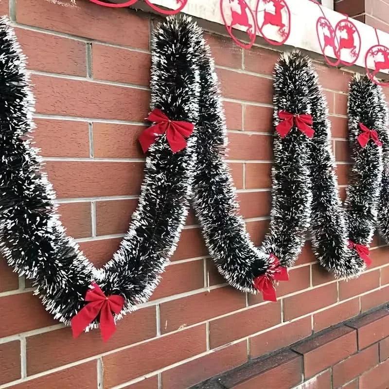 Snow-Frosted Artificial Christmas Garland with Bows