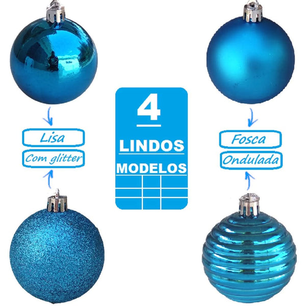20-Piece Large 6cm Blue Christmas Ball Ornament Set with Glitter Decoration