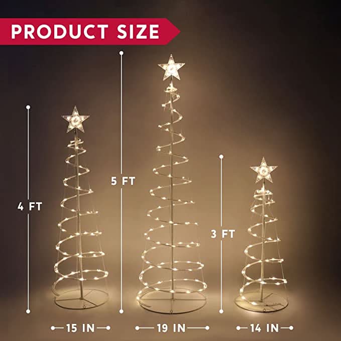 Set of 3 LED Illuminated Spiral Christmas Trees