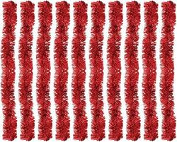 Set of 10 Metallic Garlands with 7 Ribbons, 5cm x 2m – Christmas Decoration Ornament (Red)