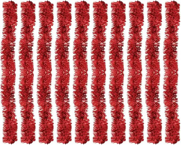 Set of 10 Metallic Garlands with 7 Ribbons, 5cm x 2m – Christmas Decoration Ornament (Red)