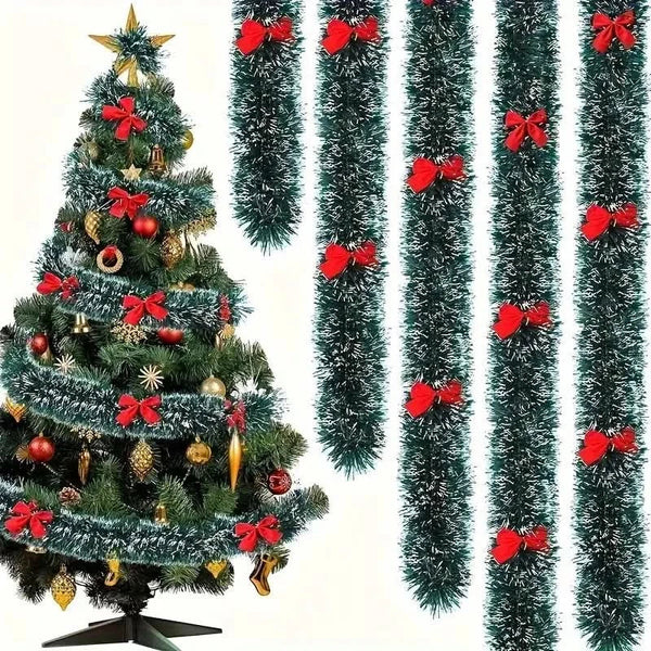 Snow-Frosted Artificial Christmas Garland with Bows