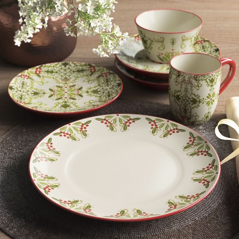Christmas Colors Porcelain Dinnerware Set – 16 Pieces – Serves 4 People
