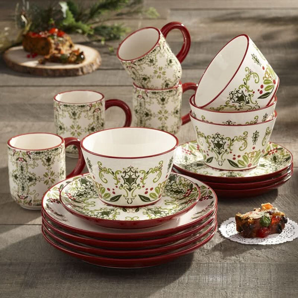 Christmas Colors Porcelain Dinnerware Set – 16 Pieces – Serves 4 People