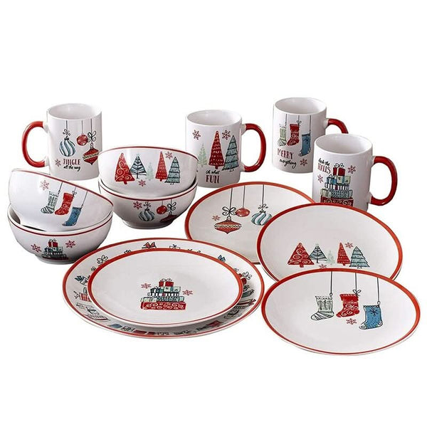 Christmas Spirit Porcelain Dinnerware Set – 16 Pieces (Serves 4)