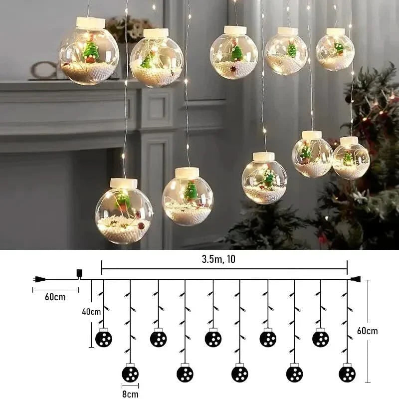 Christmas Globe LED Curtain Lights – Holiday Decoration ✨🎄