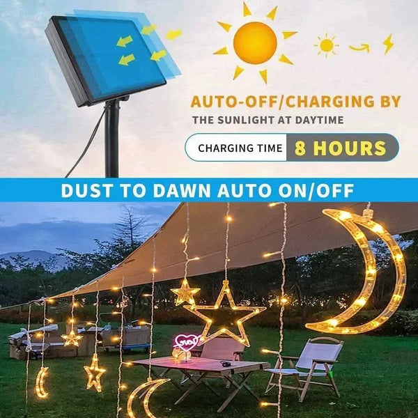 Star & Moon LED Solar Fairy Lights – Christmas Charm ✨