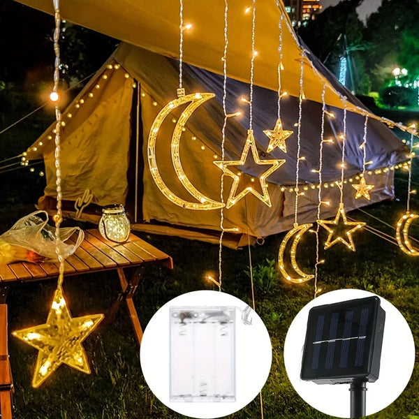 Star & Moon LED Solar Fairy Lights – Christmas Charm ✨