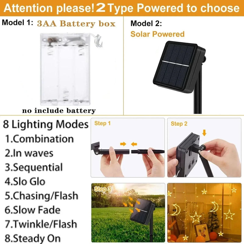 Star & Moon LED Solar Fairy Lights – Christmas Charm ✨