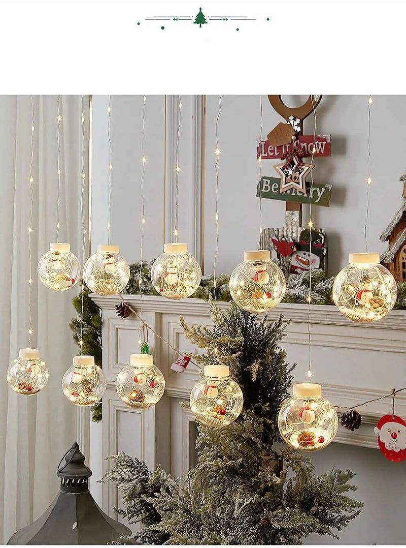 Christmas Globe LED Curtain Lights – Holiday Decoration ✨🎄
