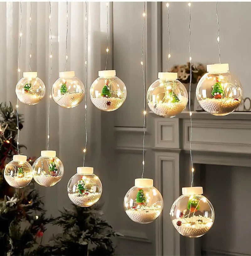 Christmas Globe LED Curtain Lights – Holiday Decoration ✨🎄