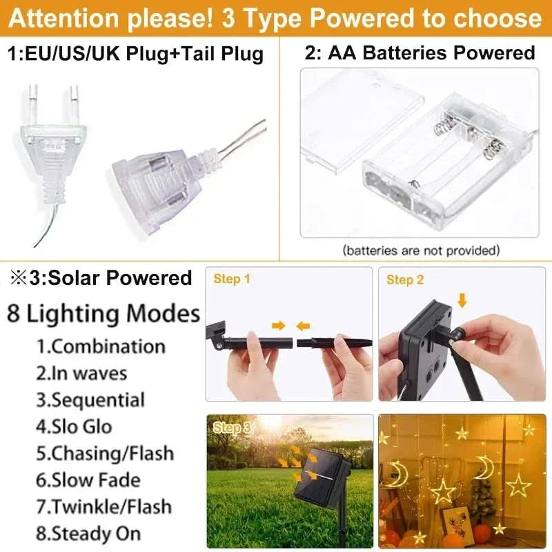Star & Moon LED Solar Fairy Lights – Christmas Charm ✨