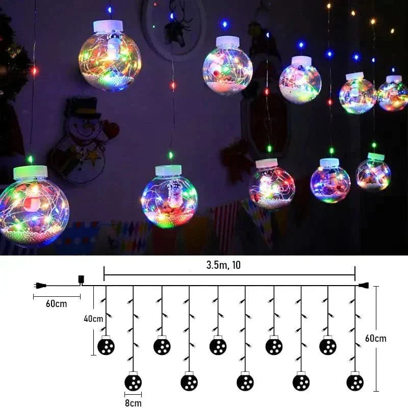 Christmas Globe LED Curtain Lights – Holiday Decoration ✨🎄