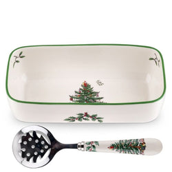 Serving Dish + Spoon Set – Christmas Tree Pattern
