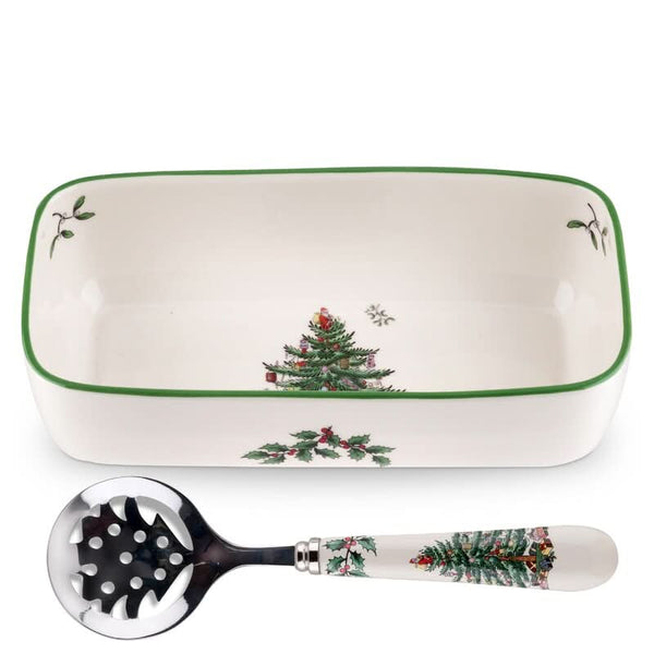 Serving Dish + Spoon Set – Christmas Tree Pattern