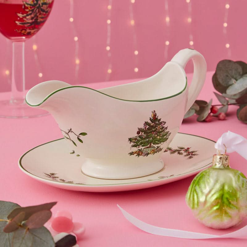 Teapot + Saucer Set – Christmas Tree Pattern