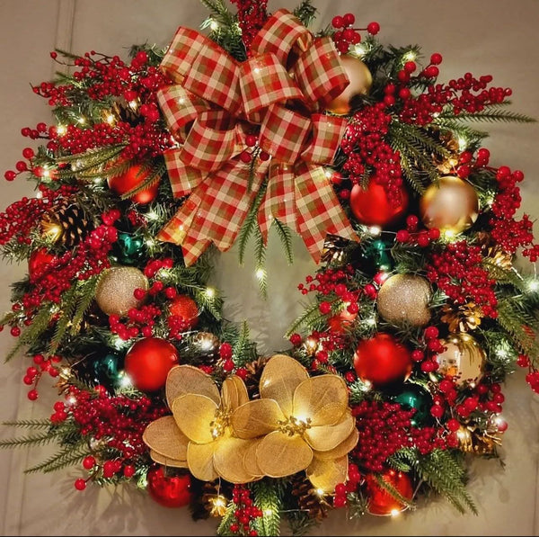 Christmas Wreath with Bows & LED – 65 cm