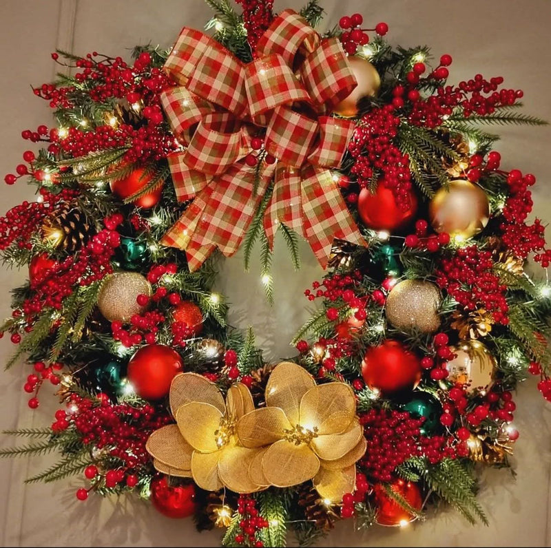 Christmas Wreath with Bows & LED – 65 cm