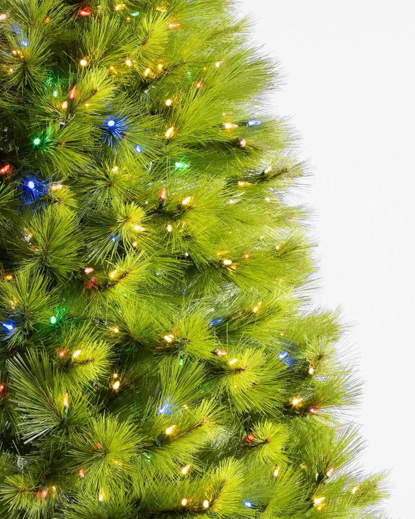 Monterey Pine Green Christmas Tree with Long Branches, Metal Stand, and Built-in Colorful Micro LEDs