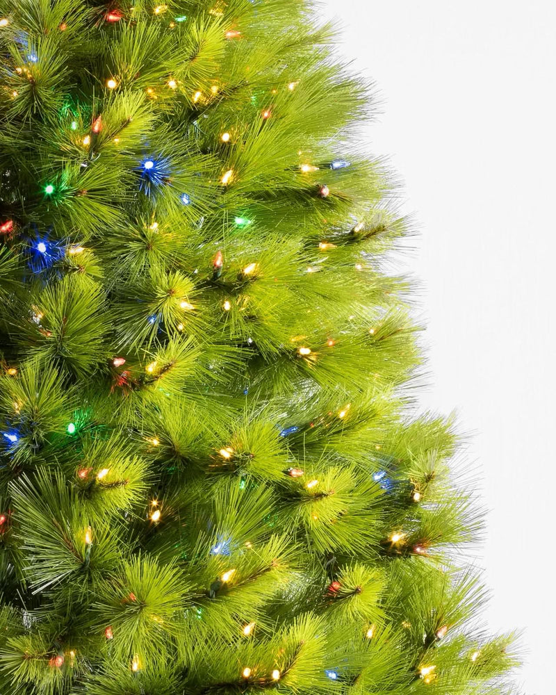 Monterey Pine Green Christmas Tree with Long Branches, Metal Stand, and Built-in Colorful Micro LEDs