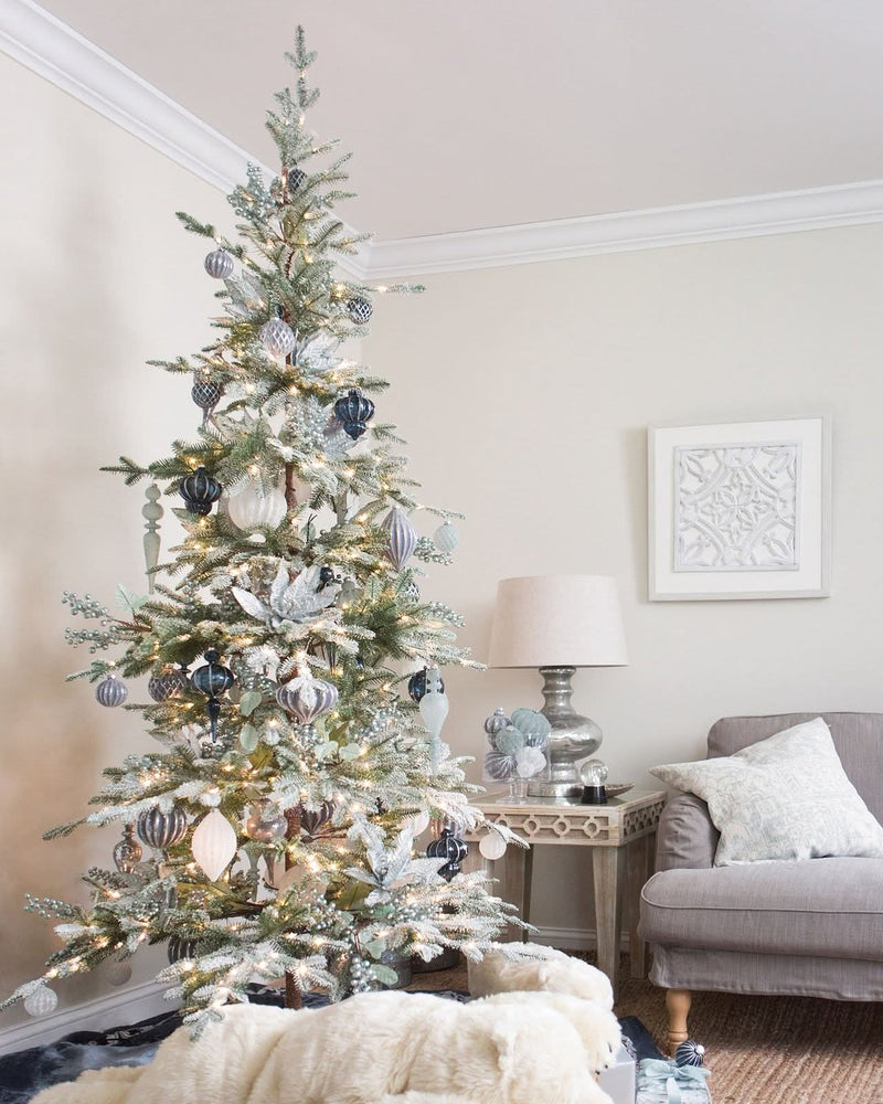 Nevada Christmas Tree with Frosted Branches, Metal Stand, and Built-in Micro LEDs