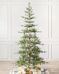 Slim Alpine Christmas Tree with Hinged Branches, Metal Stand, and Built-in Micro LEDs