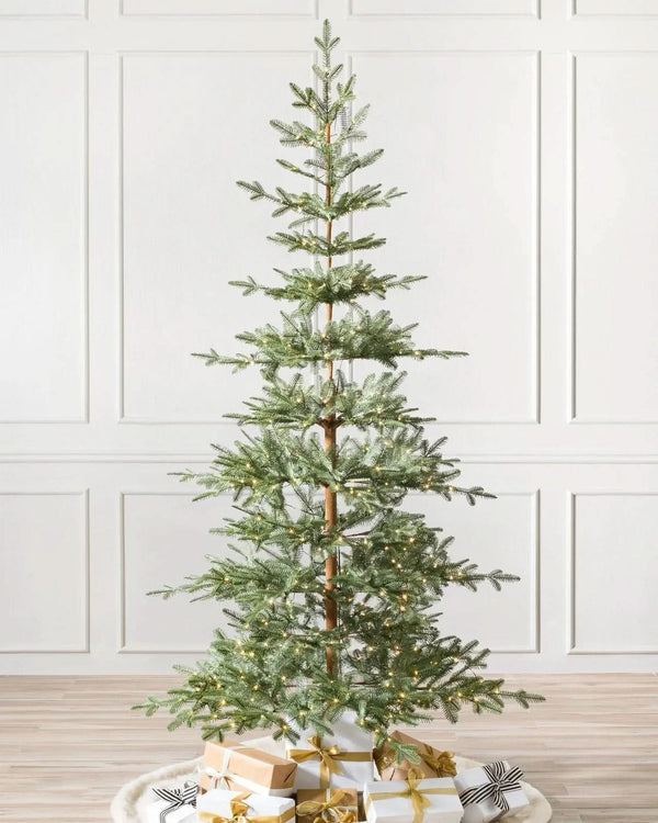 Slim Alpine Christmas Tree with Hinged Branches, Metal Stand, and Built-in Micro LEDs