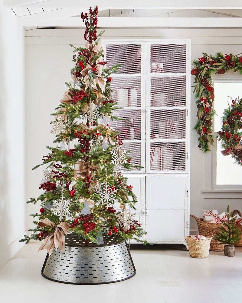 Slim Alpine Christmas Tree with Hinged Branches, Metal Stand, and Built-in Micro LEDs