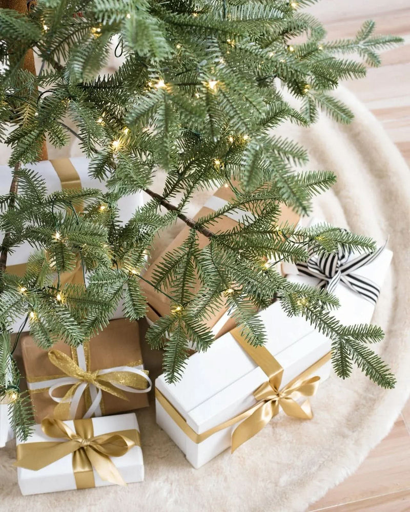 Slim Alpine Christmas Tree with Hinged Branches, Metal Stand, and Built-in Micro LEDs
