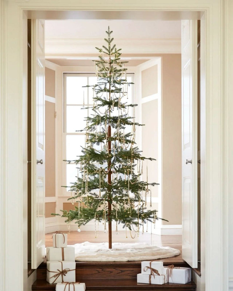 Slim Alpine Christmas Tree with Hinged Branches, Metal Stand, and Built-in Micro LEDs