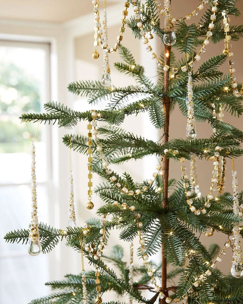 Slim Alpine Christmas Tree with Hinged Branches, Metal Stand, and Built-in Micro LEDs