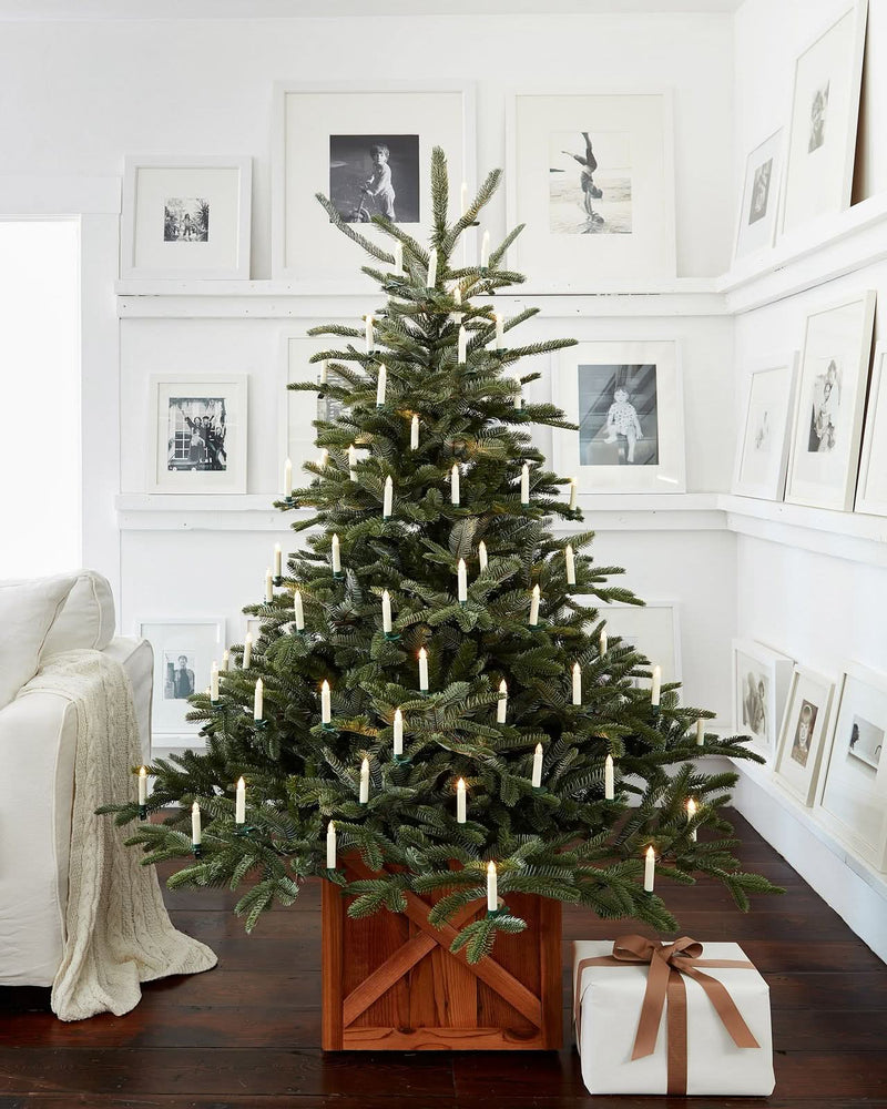 European Fir Christmas Tree with Hinged Branches, Metal Stand, and Built-in Micro LEDs