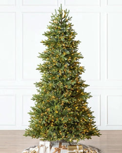 Silverado Slim Christmas Tree with Hinged Branches, Metal Stand, and Built-in Micro LEDs
