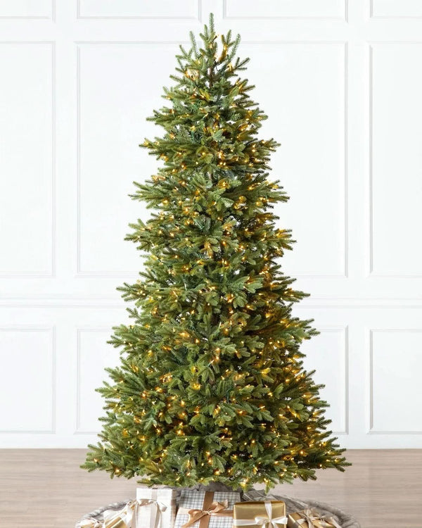 Silverado Slim Christmas Tree with Hinged Branches, Metal Stand, and Built-in Micro LEDs