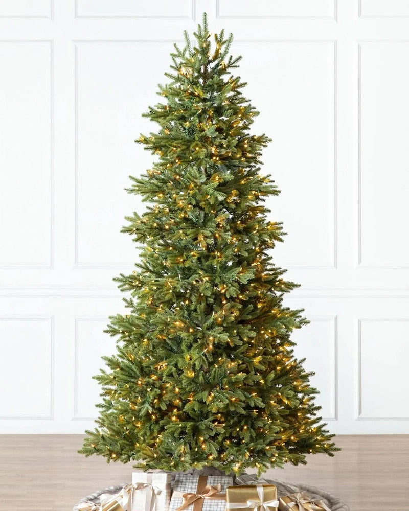 Silverado Slim Christmas Tree with Hinged Branches, Metal Stand, and Built-in Micro LEDs