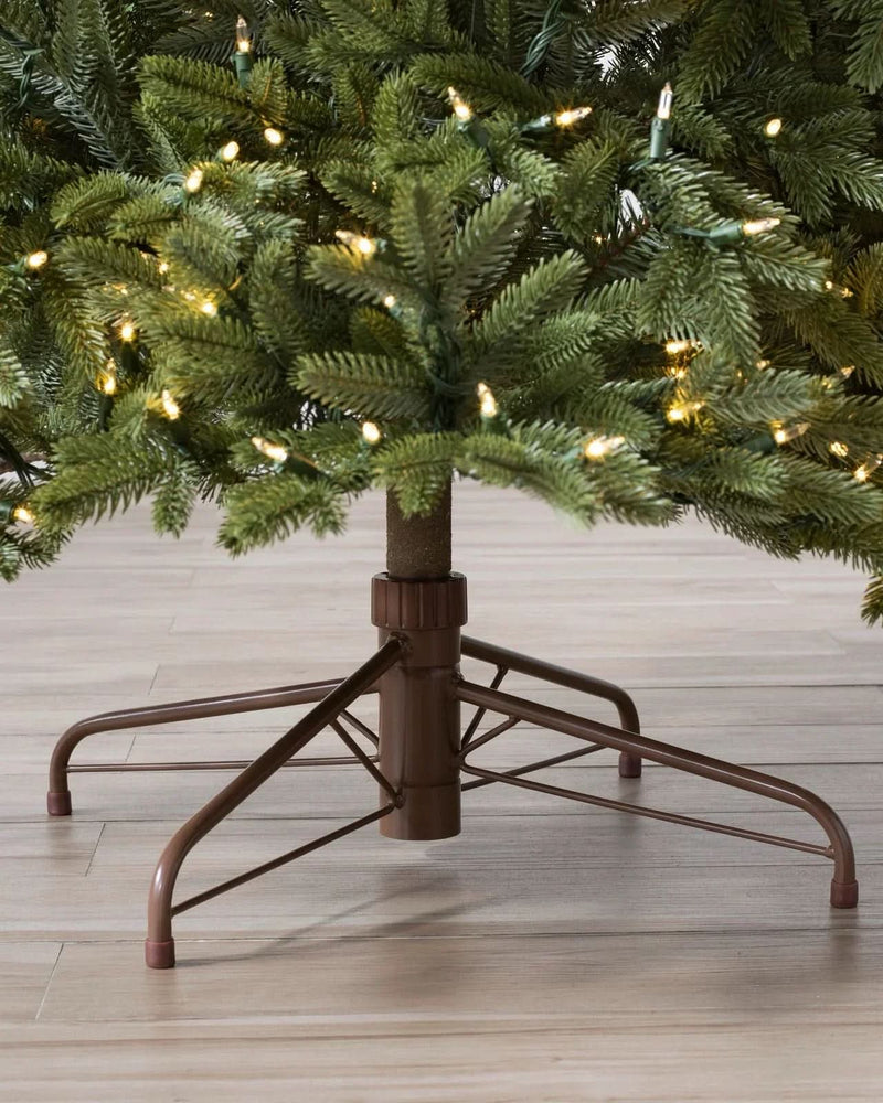 Silverado Slim Christmas Tree with Hinged Branches, Metal Stand, and Built-in Micro LEDs