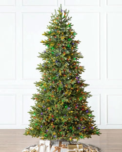 Norway Spruce Christmas Tree with Hinged Branches, Metal Stand, and Built-in Colorful Micro LEDs