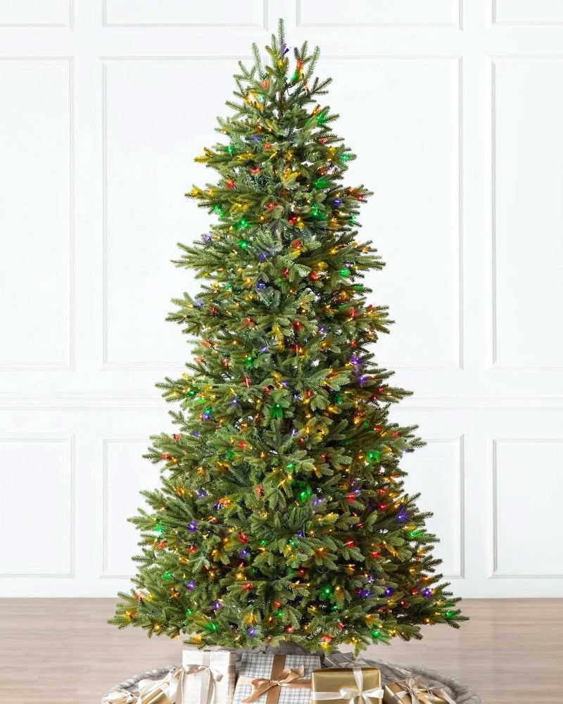 Norway Spruce Christmas Tree with Hinged Branches, Metal Stand, and Built-in Colorful Micro LEDs