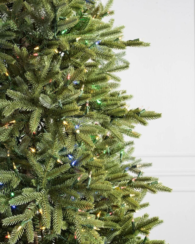 Norway Spruce Christmas Tree with Hinged Branches, Metal Stand, and Built-in Colorful Micro LEDs