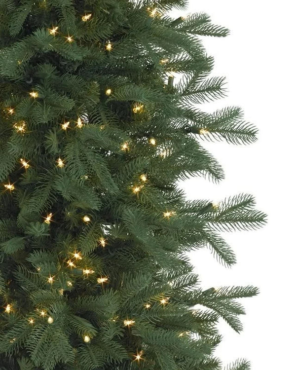 Cathedral Fir Slim Christmas Tree with Hinged Branches, Metal Stand, and Built-in Micro LEDs