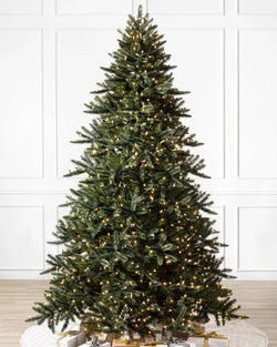 California Baby Redwood Christmas Tree with Hinged Branches, Metal Stand, and Built-in Micro LEDs